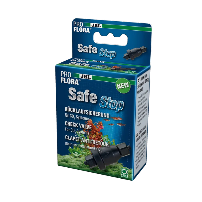 JBL PROFLORA SafeStop product packaging for CO2 systems with water backflow prevention.
