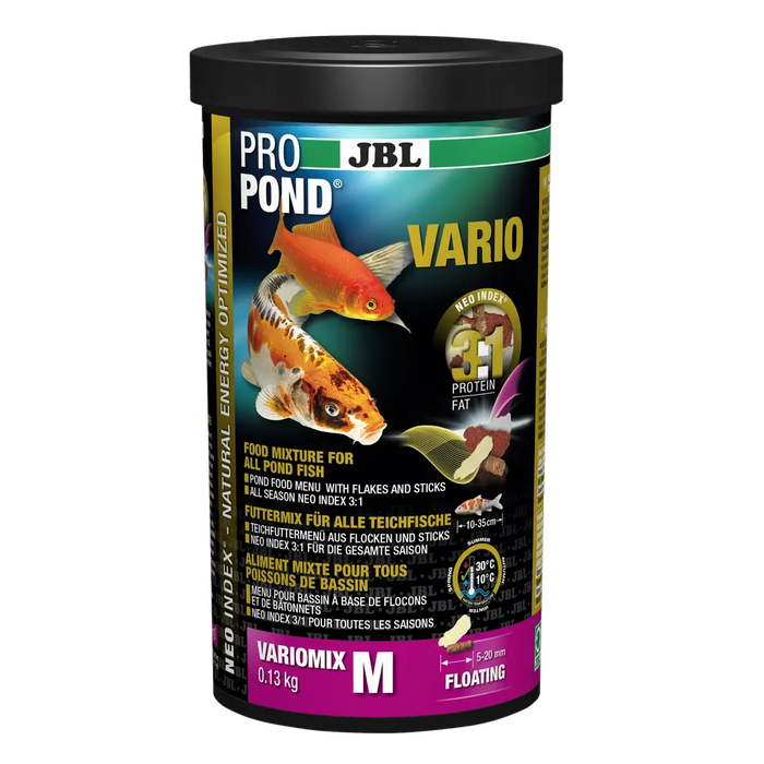 JBL PROPOND VARIO M 0,13 kg – hochwertiges Teichfutter für gesunde Fische, optimale Nährstoffbalance, 3:1 Protein-Fettverhältnis.