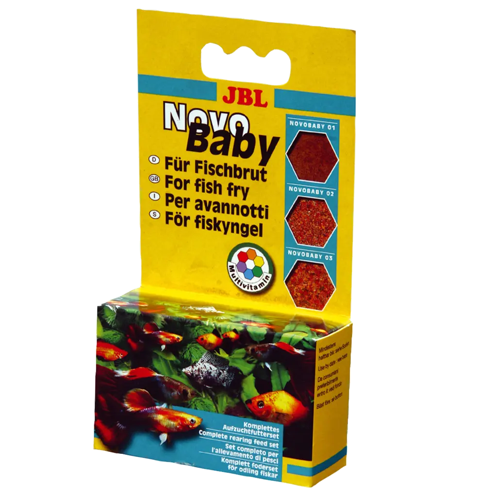 JBL NovoBaby 3x10 ml packaging - Complete rearing food for fish fry with three food types.