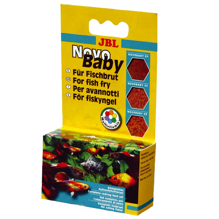 JBL NovoBaby 3x10 ml packaging - Complete rearing food for fish fry with three food types.