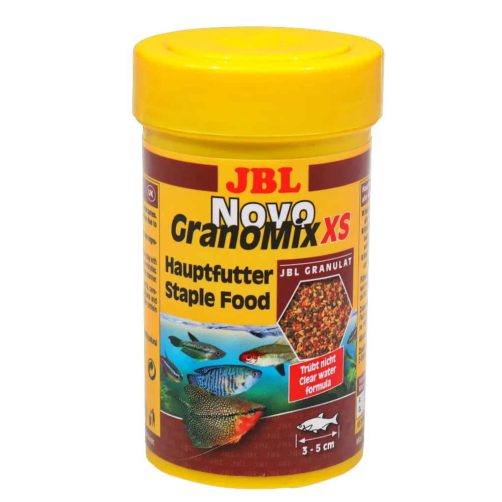 JBL NovoGranoMix XS 100 ml Fischfutter für kleine Fische, Hauptfutter, 3-5 cm Länge, mit voller Herstellergarantie.