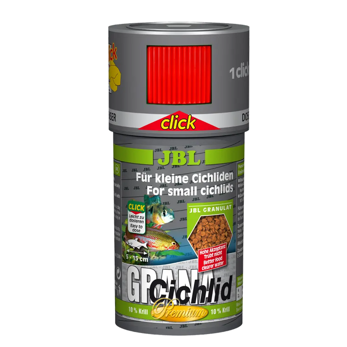 JBL GranaCichlid 100 ml CLICK Fischfutter für Buntbarsche, optimale Ernährung, halbschwimmfähig.