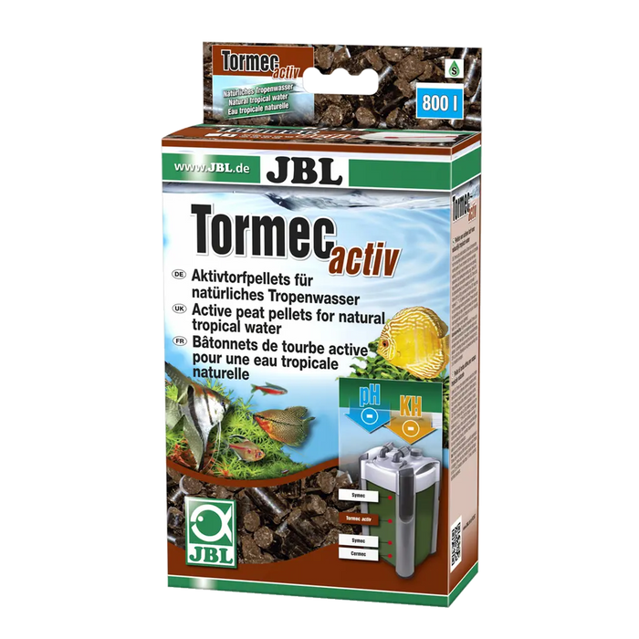 JBL Tormec activ image showing aktivtorpellets for natural tropical water in aquarium filtration.
