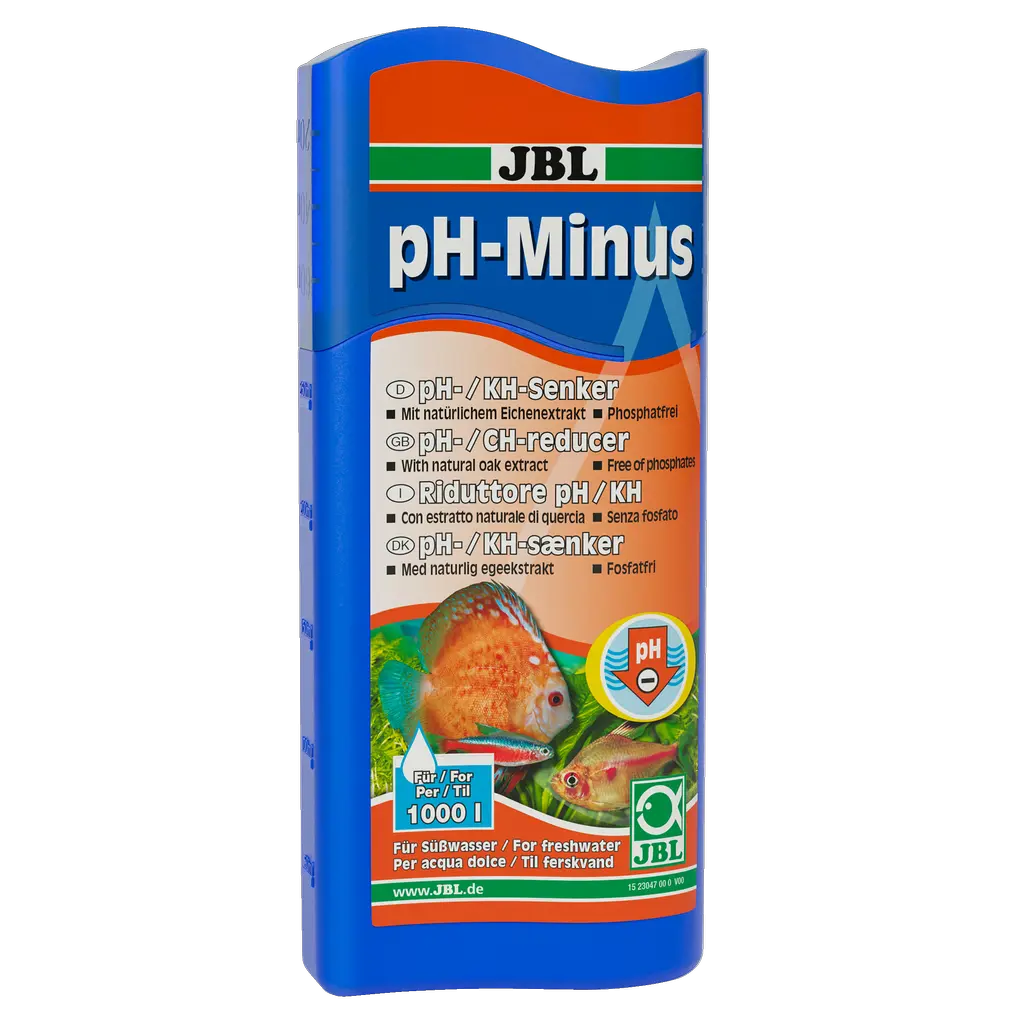 JBL pH-Minus 250 ml Flasche zur Senkung des pH-Wertes in Süßwasser-Aquarien, mit natürlichem Eichenextrakt.