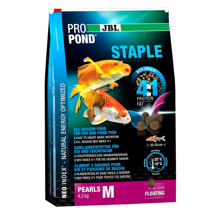 JBL PROPOND STAPLE M 4,3 kg - Hochwertige Futterpellets für Koi und Teichfische, ganzjährig geeignet.