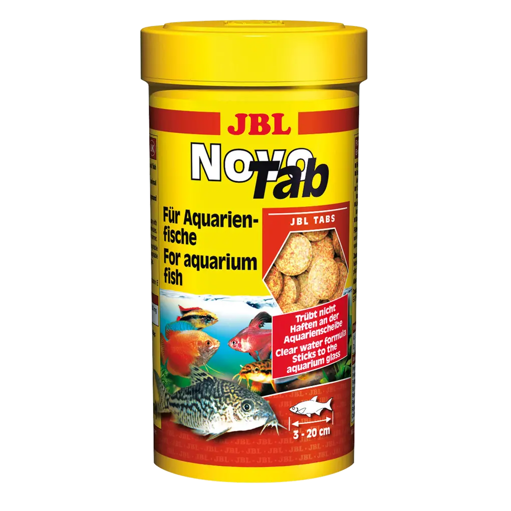 JBL NovoTab 250 ml Verpackung für Aquarienfische, optimale Ernährung und Wachstum für Fische von 3 bis 20 cm.