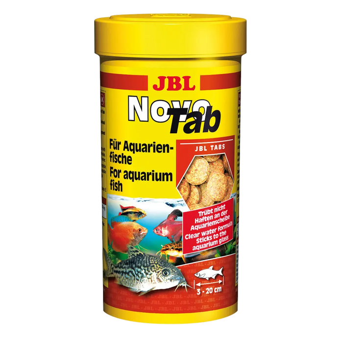 JBL NovoTab 250 ml Verpackung für Aquarienfische, optimale Ernährung und Wachstum für Fische von 3 bis 20 cm.