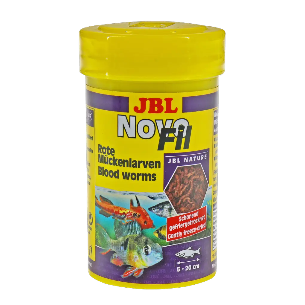 JBL NovoFil 100 ml Fischfutter mit Rote Mückenlarven für tropische Süßwasserfische und Wasserschildkröten.