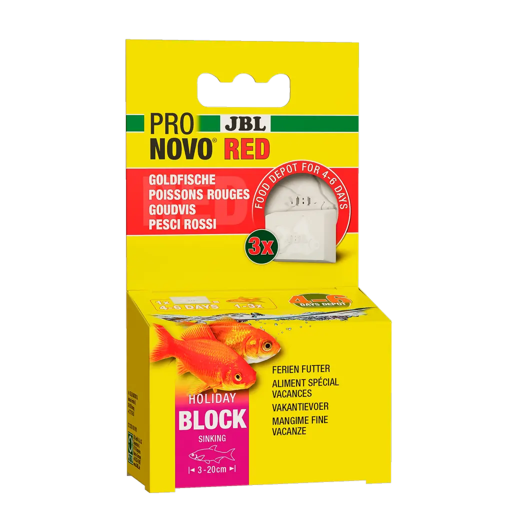 JBL PRONOVO RED HOLIDAY fish food block package for goldfish, provides 4-6 days of feeding, authorized dealer product.