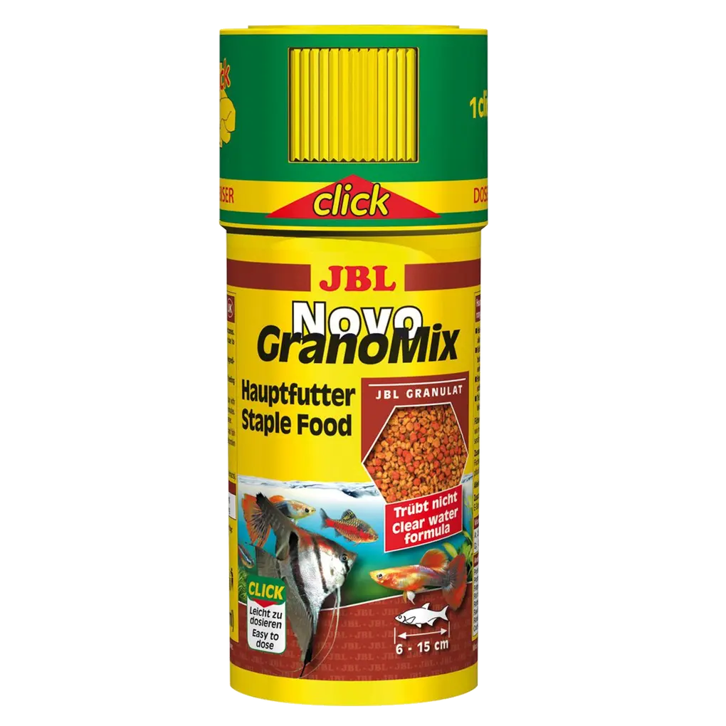 JBL NovoGranoMix 250 ml CLICK – Fischfutter für tropische Süßwasserfische, nährstoffreich und leicht verdaulich.