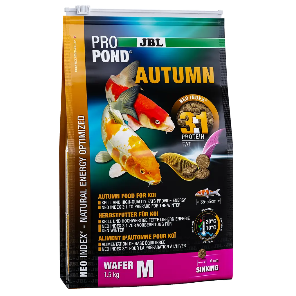 JBL PROPOND AUTUMN M 1,5 kg - Hochwertiges Futter für Teichfische mit einem Protein-Fett-Verhältnis von 3:1.