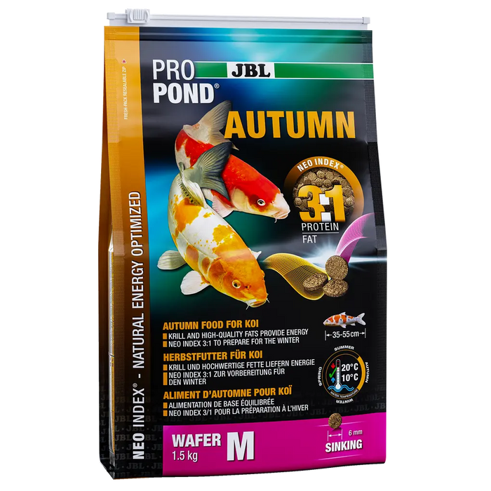 JBL PROPOND AUTUMN M 1,5 kg - Hochwertiges Futter für Teichfische mit einem Protein-Fett-Verhältnis von 3:1.