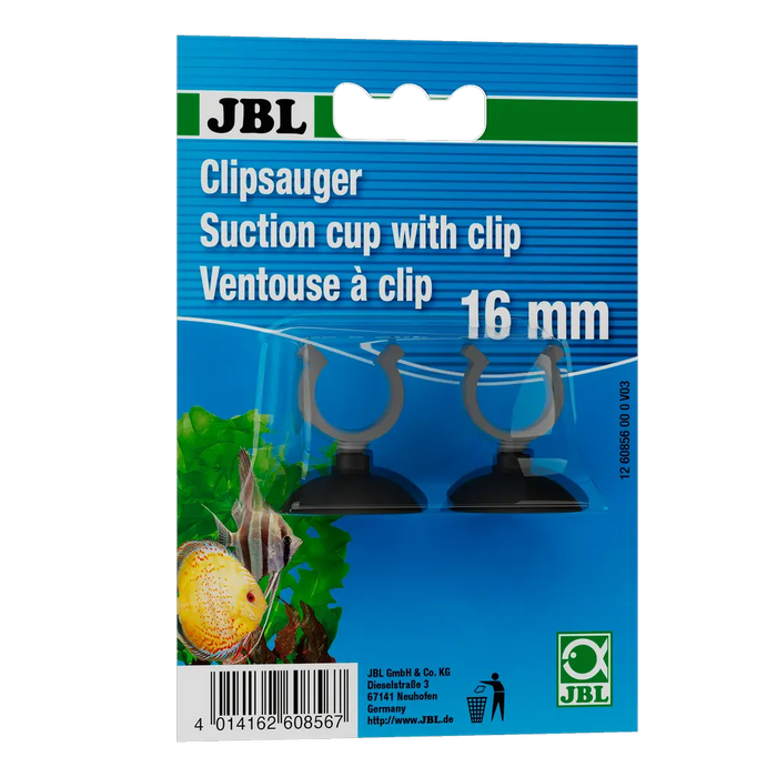 JBL Clipsauger 16 mm, black - Suction cup with clip packaging for aquarium accessories.
