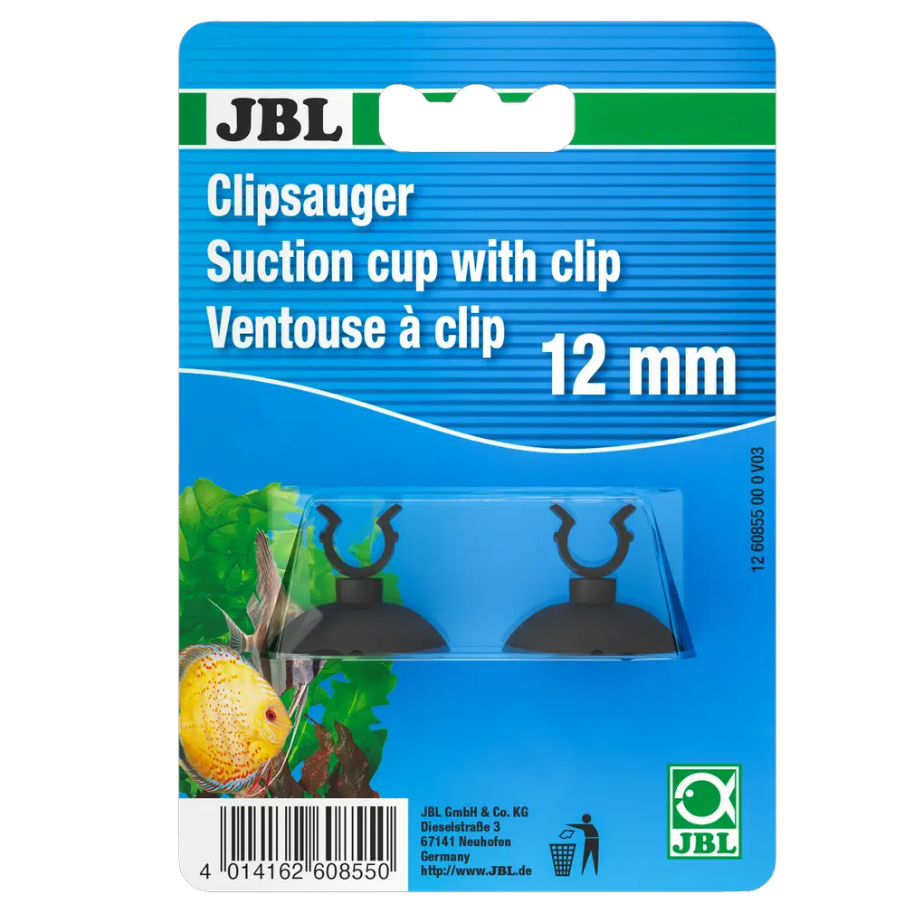 JBL Clipsauger 12 mm – Suction cup with clip, ideal for aquarium, includes 2 suction cups and clips.