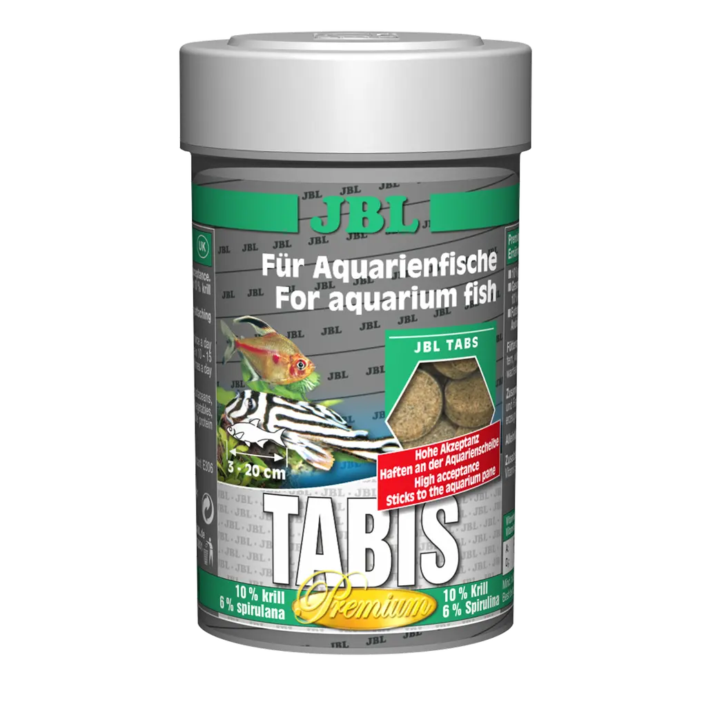 JBL Tabis 100 ml Fischfutter mit Premium Zutaten für Aquarienfische, Leckerbissen in Futtertablettenform.