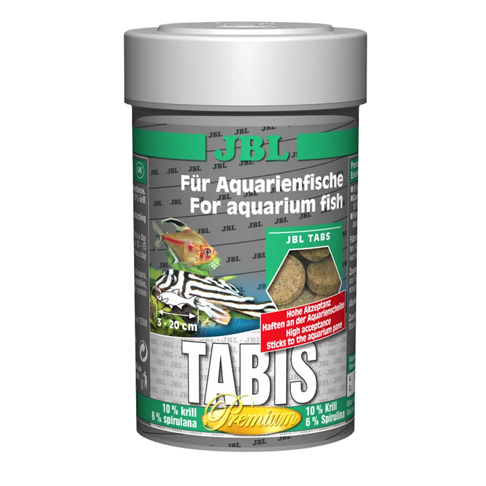 JBL Tabis 100 ml Fischfutter mit Premium Zutaten für Aquarienfische, Leckerbissen in Futtertablettenform.