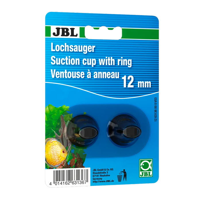 JBL Lochsauger 12 mm Suction cup with ring packaging for aquarium accessories.