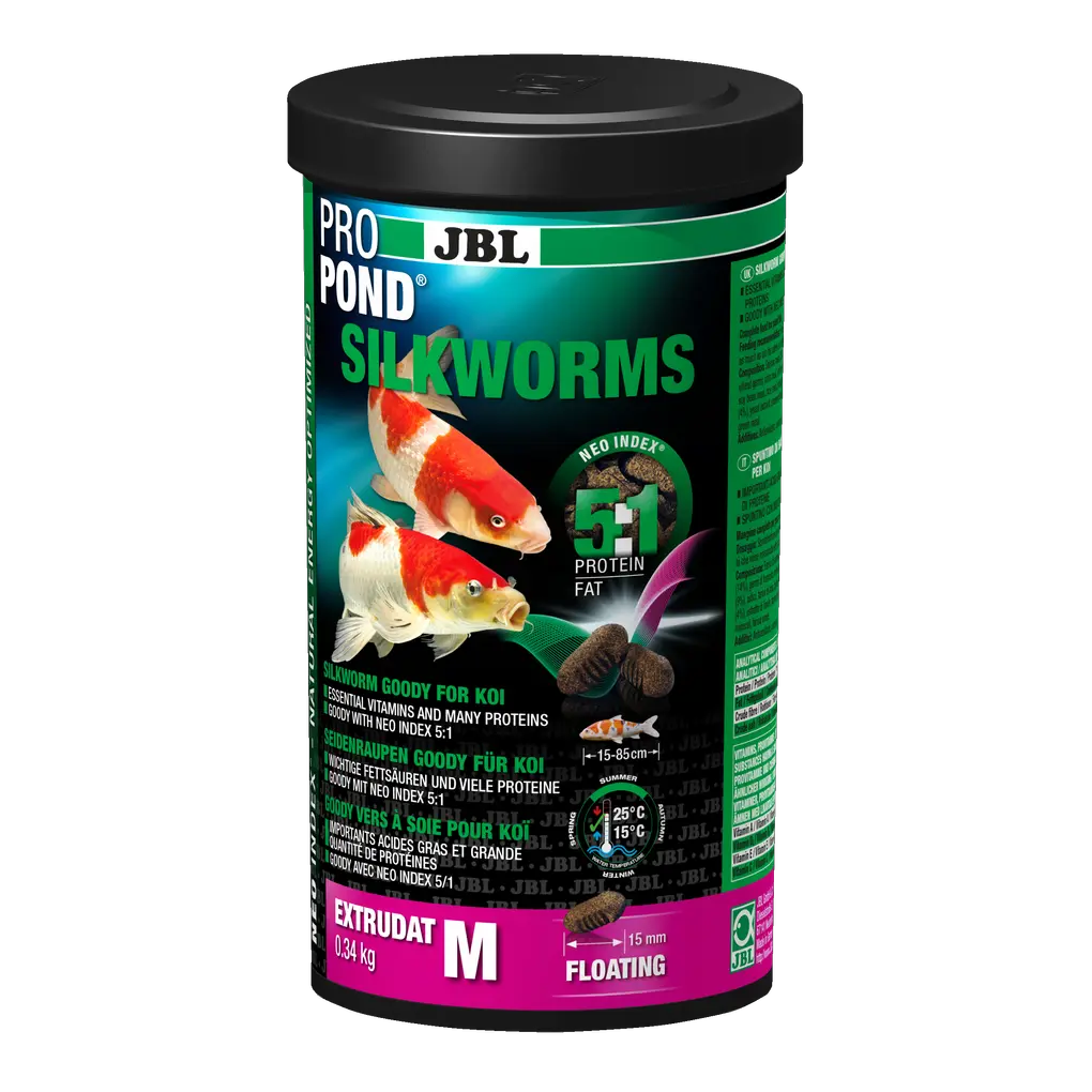 JBL PROPOND SILKWORMS M 0,34 kg – hochwertiges Futter für Koi mit optimalem Protein-Fettverhältnis in Verpackung.