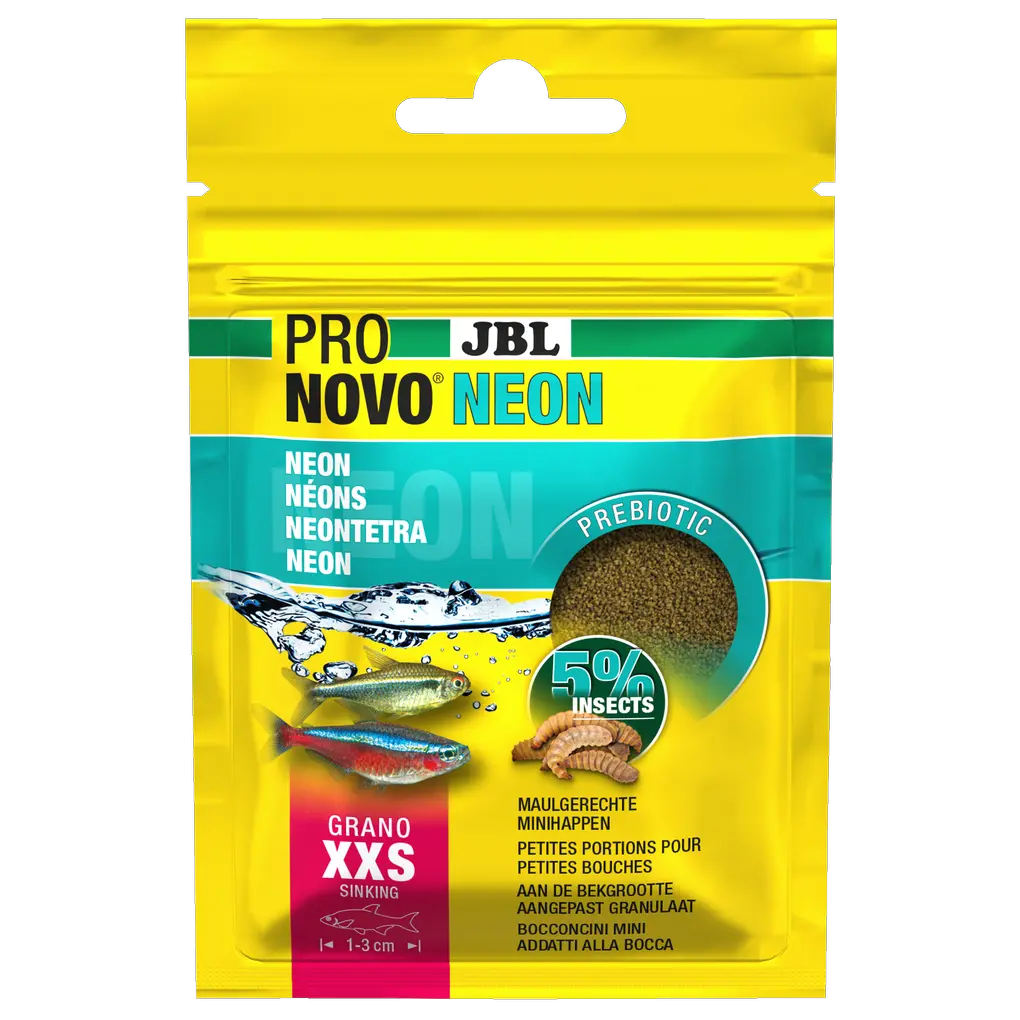 JBL PRONOVO NEON GRANO XXS 20ml – Prebiotisches sinkendes Fischfutter für gesunde Aquarienbewohner.
