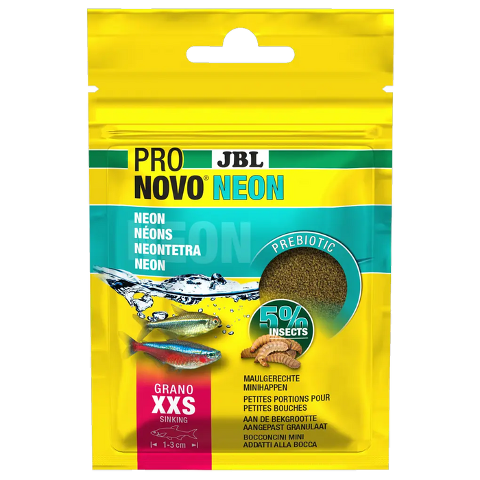 JBL PRONOVO NEON GRANO XXS 20ml – Prebiotisches sinkendes Fischfutter für gesunde Aquarienbewohner.