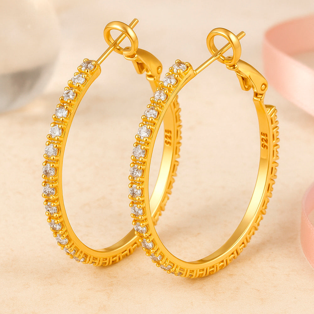 Ohrringe aus 925er Sterling-Silber, Creole mit Strasssteinen