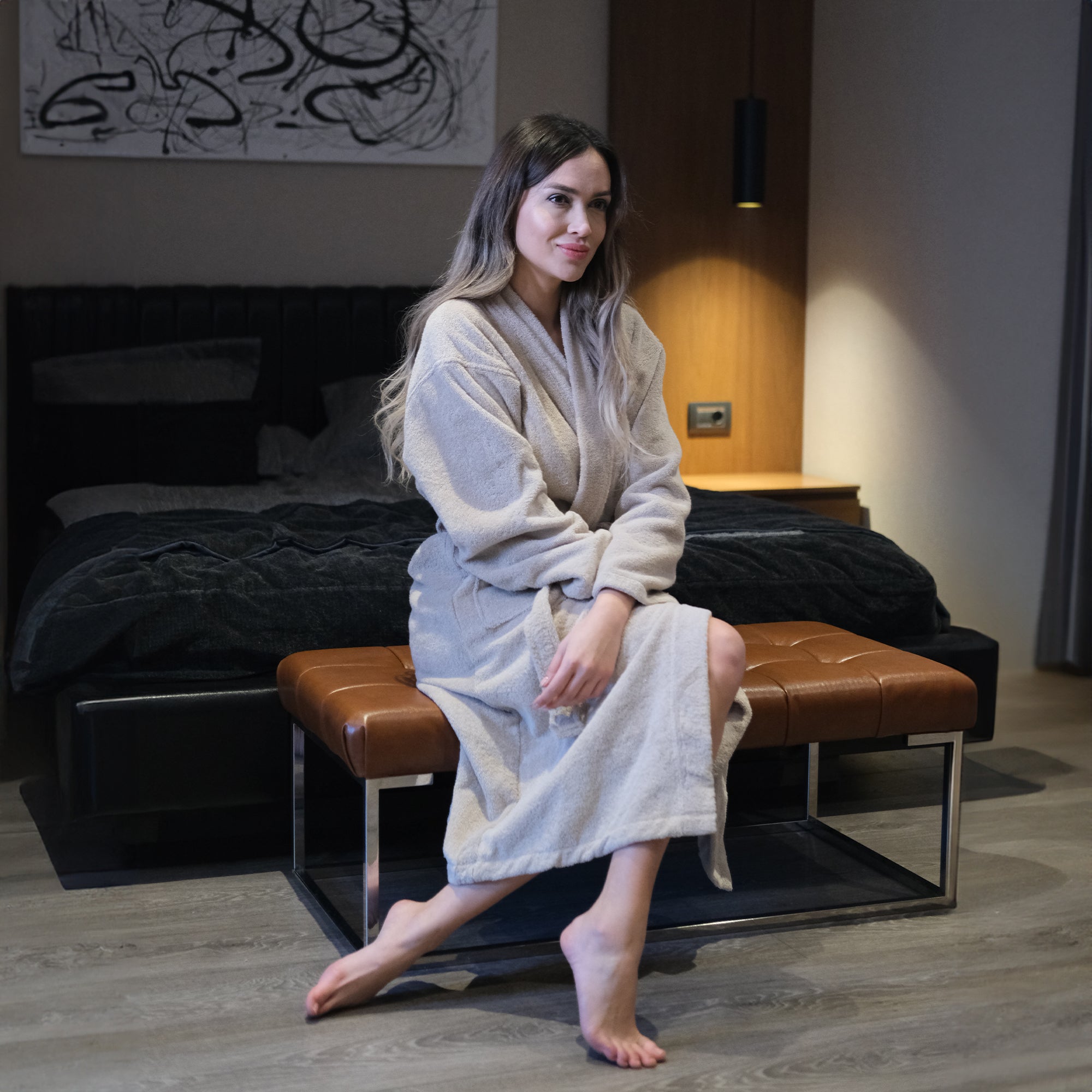 100% Organic Cotton Unisex Bathrobe - Beige