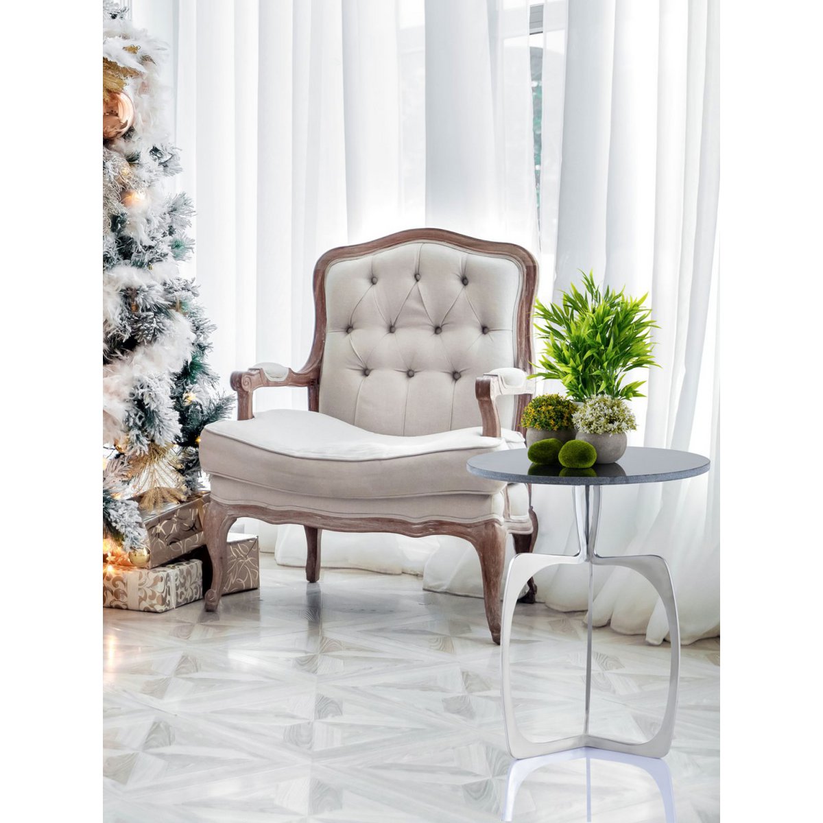 Beistelltisch - Metall rund ø 45 x 56 cm - Dekotisch - Marmor - Sohoo