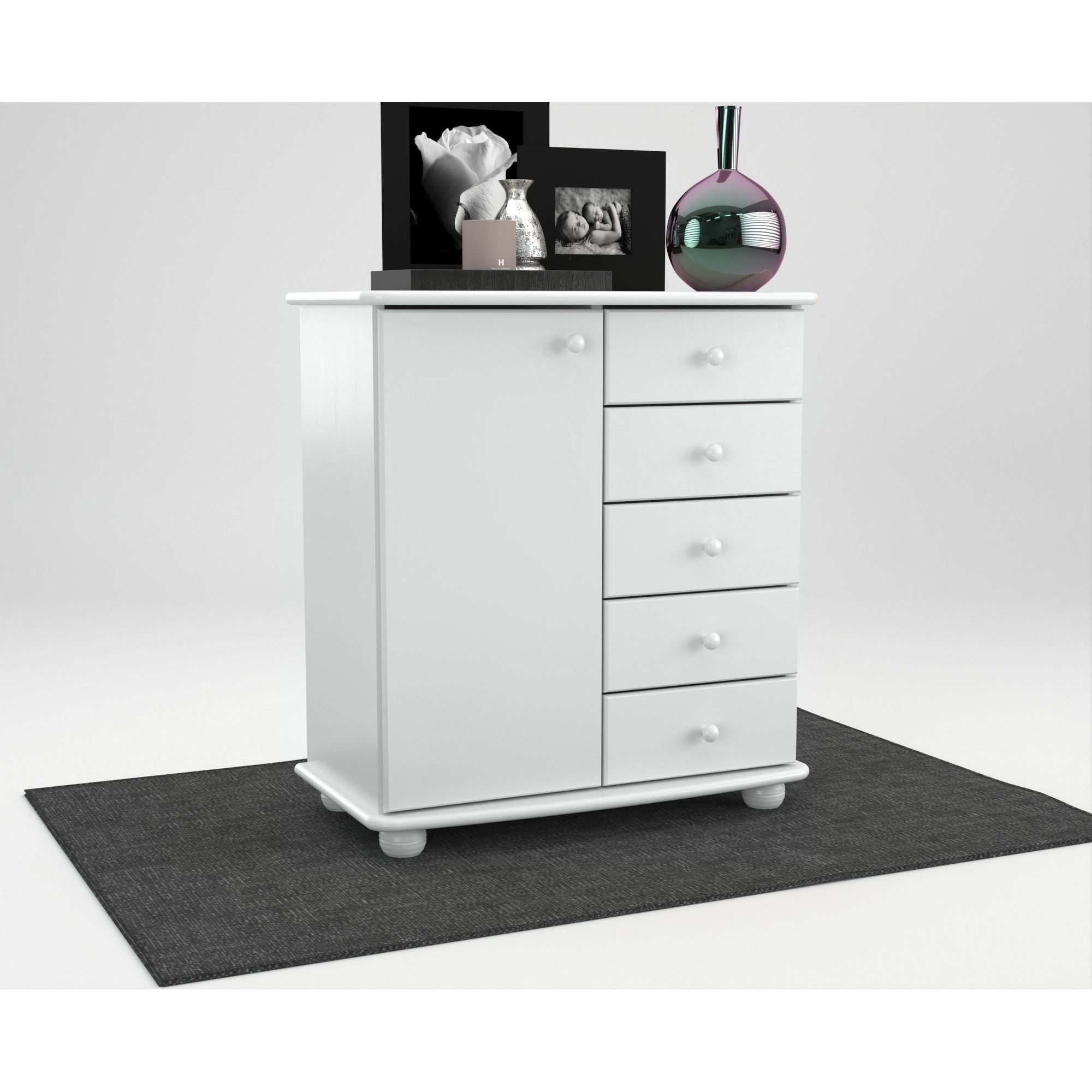 Anika Kommode Sideboard | Anrichte | 5-Schubladen | 1-Türig | 100% Bio Kiefer Massivholz