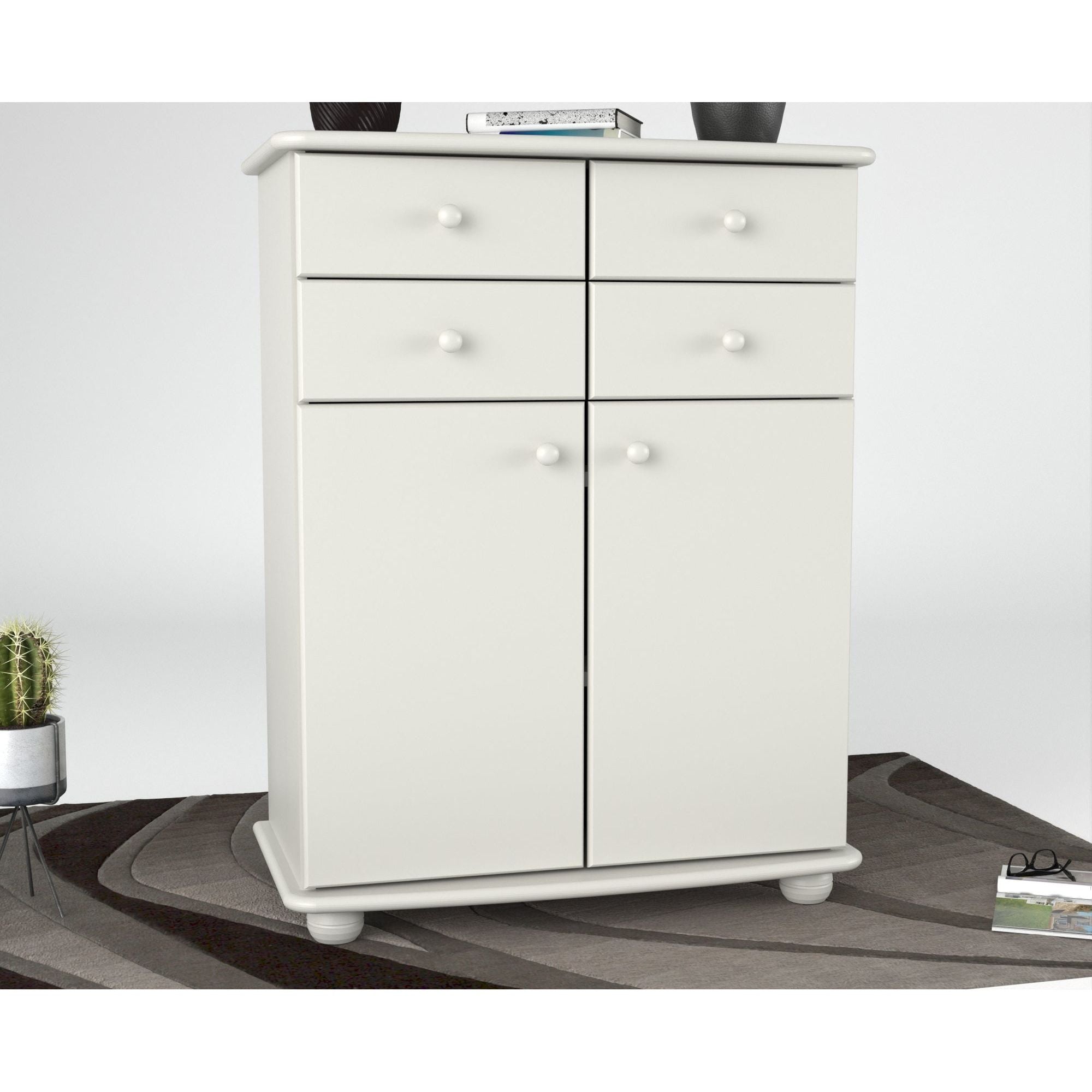 Anika Kommode Sideboard | Anrichte | 2-Türig | 4 Schubladen | 100% Bio Kiefer Massivholz