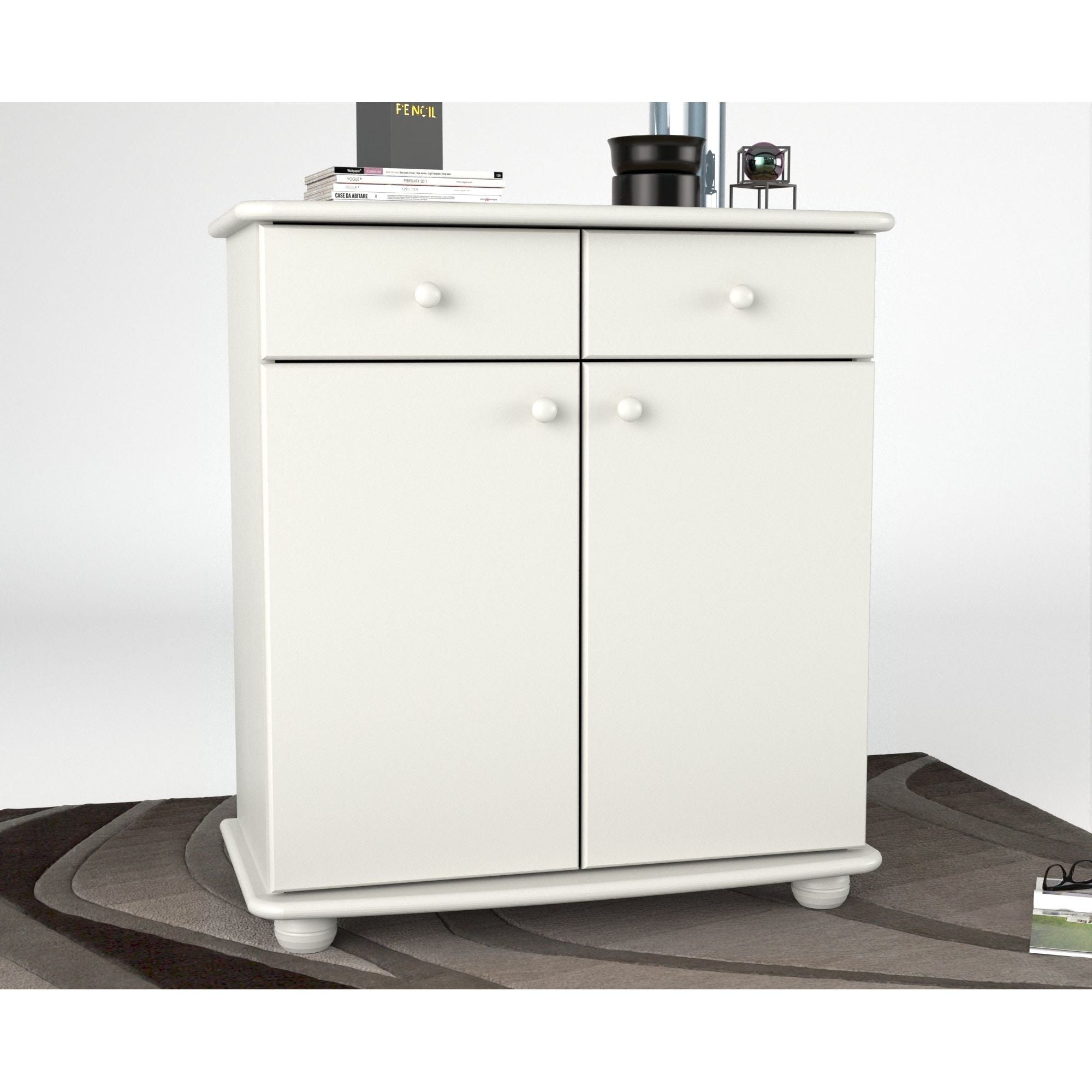 Anika Kommode Sideboard | Anrichte | 2-Schubladen 2-Türig 2-Regalfächer | 100% Bio Kiefer Massivholz