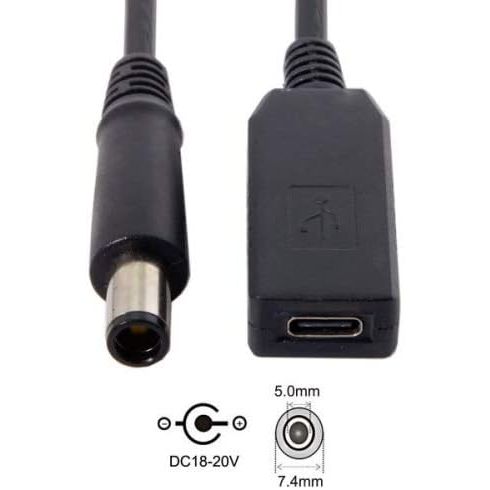 SYSTEM-S USB C Zu DC Ladekabel 20V 7,4 x 5,0 mm Stecker Kabel 23 cm Für Ladegeräte