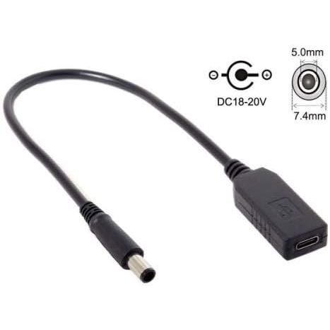 SYSTEM-S USB C Zu DC Ladekabel 20V 7,4 x 5,0 mm Stecker Kabel 23 cm Für Ladegeräte