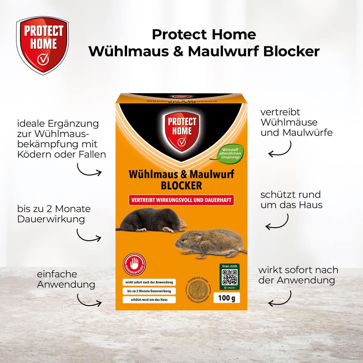 Protect Home Wühlmaus & Maulwurf Blocker Schermaus Vertreibung Abwehr 100 g