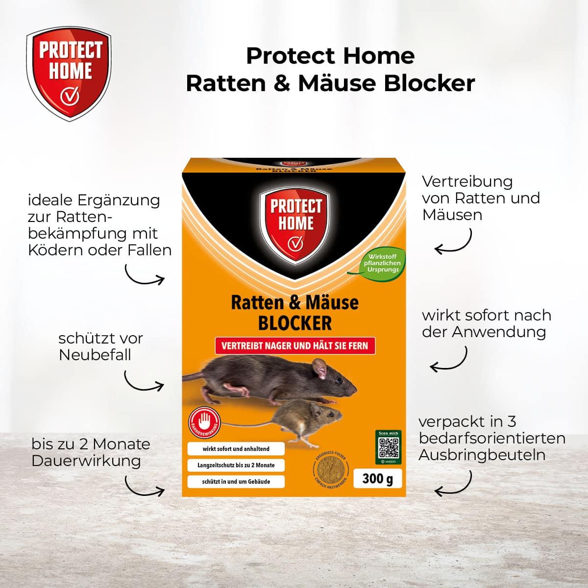 Protect Home Ratten & Mäuse Blocker Vertreibung Abwehr Bekämpfung Maus 300g