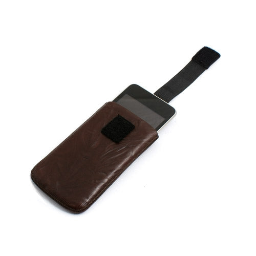 Braunes Leder Etui Sleeve Hülle Für Apple iPhone 4 und 4S Mit Klettverschluss Sicheren Halt
