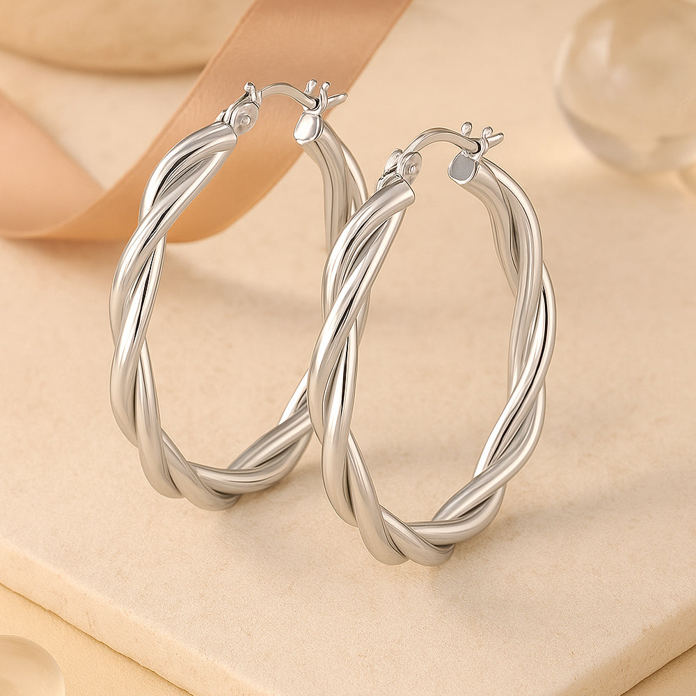 Ohrringe aus 925er Sterling-Silber, gedrehte Creolen, verschiedene Größen