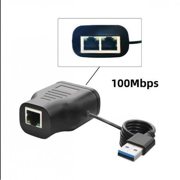 SYSTEM-S LAN Y Adapter 2x RJ45 Buchse Zu Buchse Ethernet Splitter USB 3.0 Kabel Schwarz