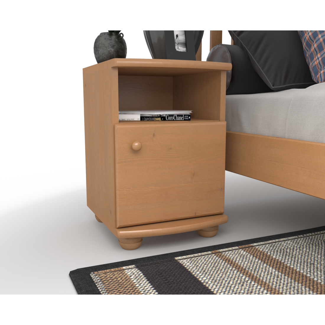 Claudia Kiefer Massivholz Nachttisch Nachtschrank | 1-Regal | 1-Türig | 100% Bio Kiefer