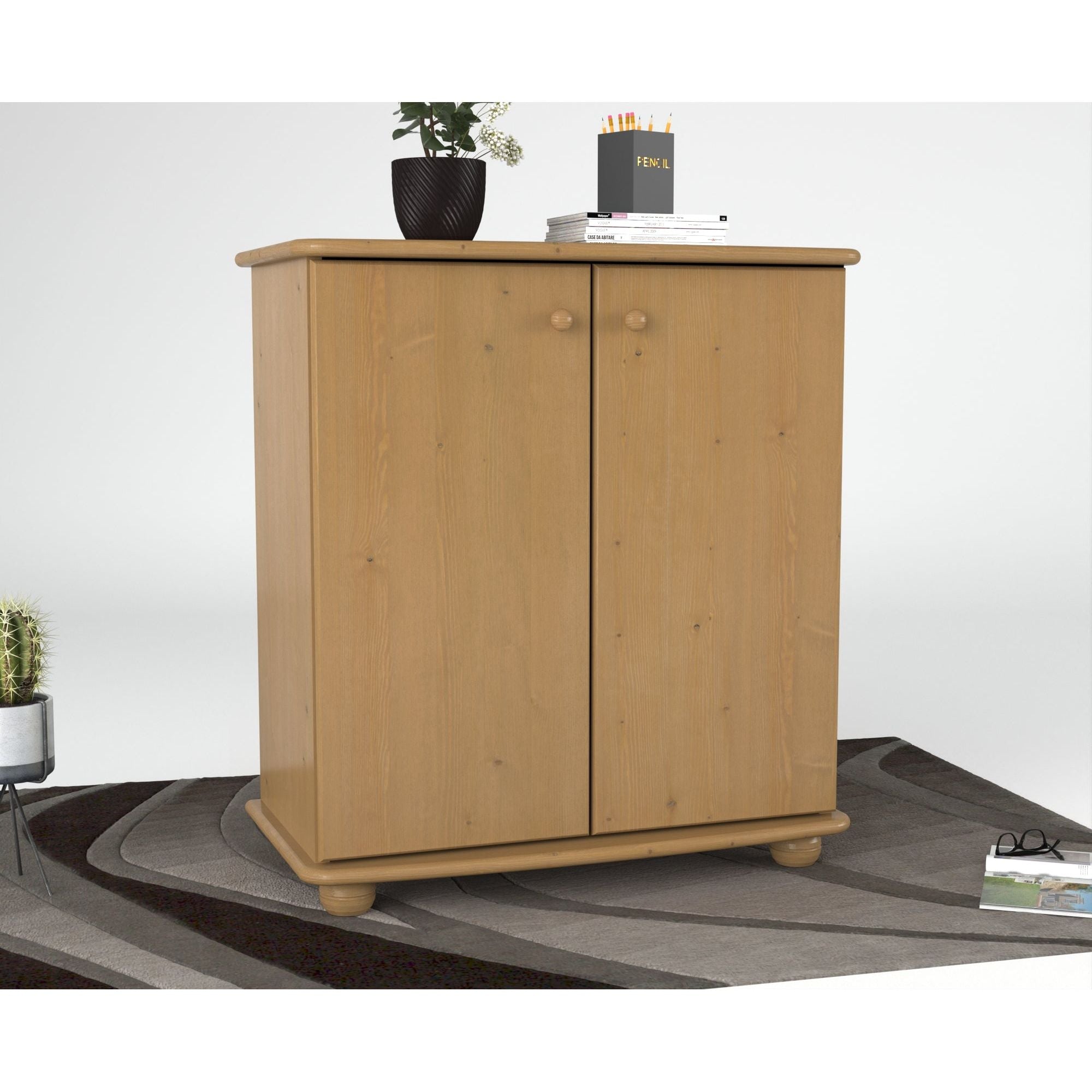 Anika Kommode 93er | Sideboard | Anrichte | 2-Türig mit Regalfächer | 100% Bio Kiefer Massivholz