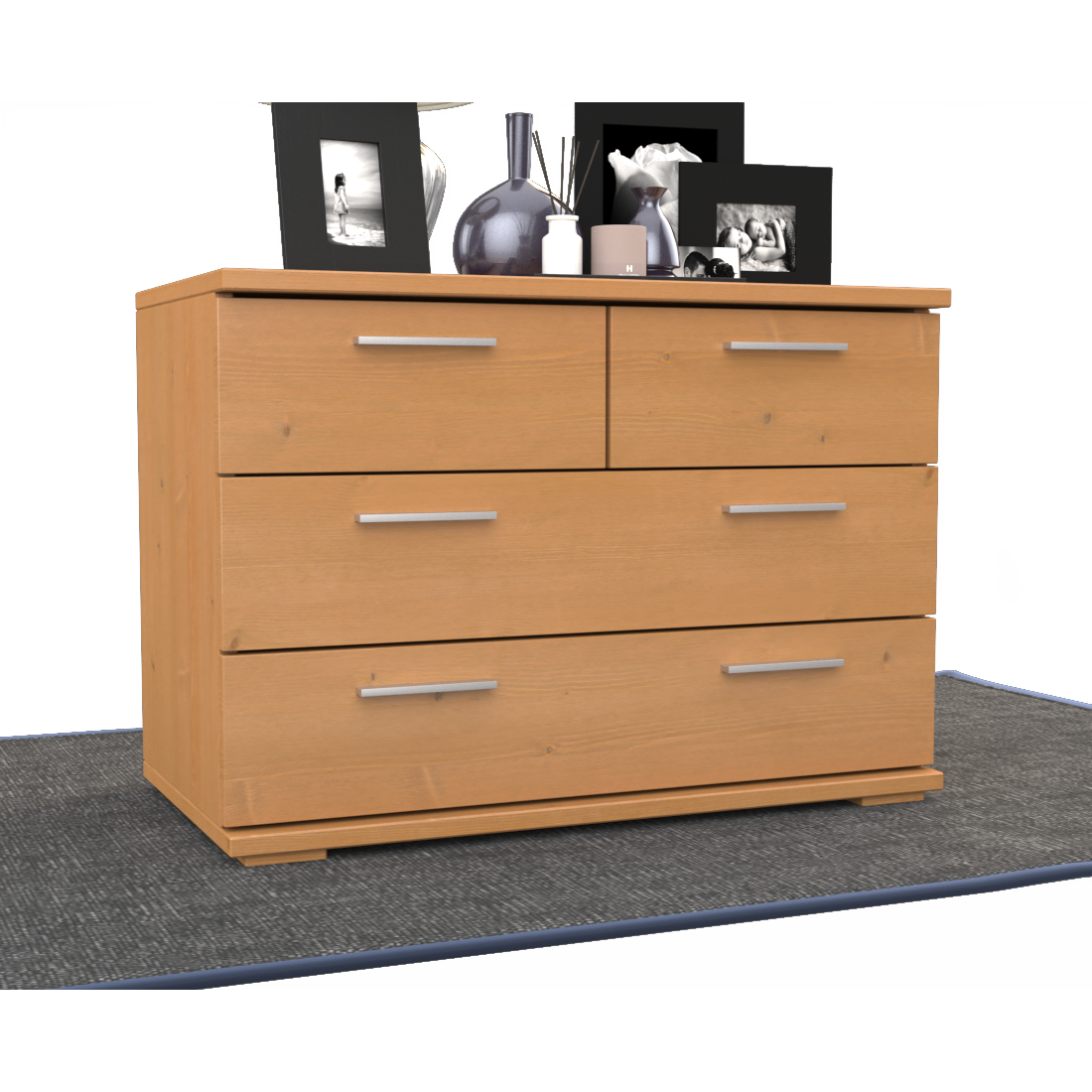 Nobis Kommode Sideboard | Anrichte | 4-Schubladen | 57cm hoch | 100% Bio Kiefer Massivholz