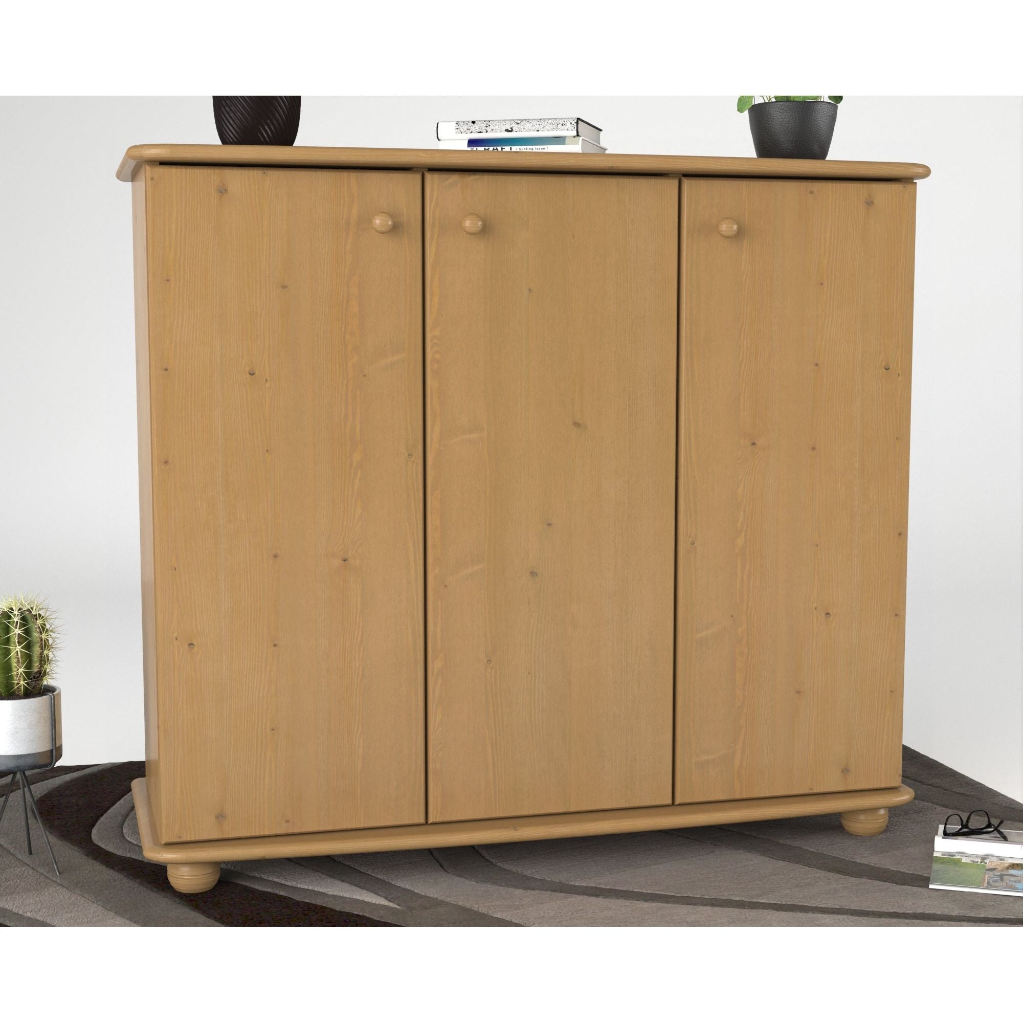 Anika Kommode Sideboard 110er | Anrichte | 3-Türig mit Regalfächer | 100% Bio Kiefer Massivholz
