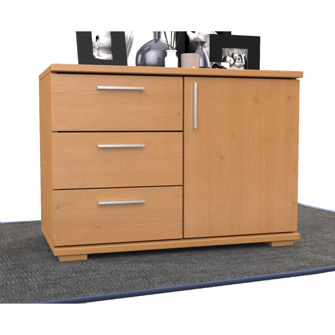 Nobis Kommode Sideboard 1-Türig 3 Schubladen 100% Bio Kiefer Massivholz