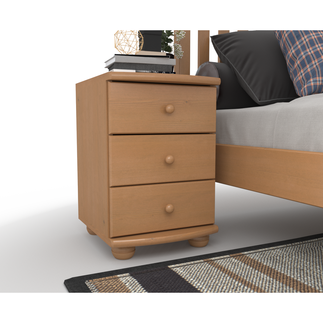 Claudia Kiefer Massivholz Nachttisch Nachtschrank | 3-Schubladen | 100% Bio Kiefer