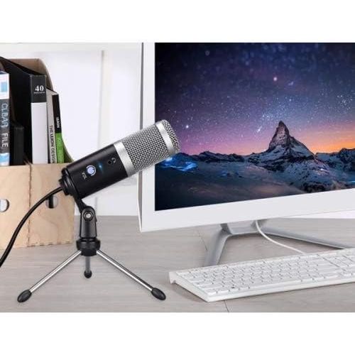 Kondensator Mikrofon USB 2.0 Anschluss Klinke Standfuß Schwarz Professionelle Audioqualität