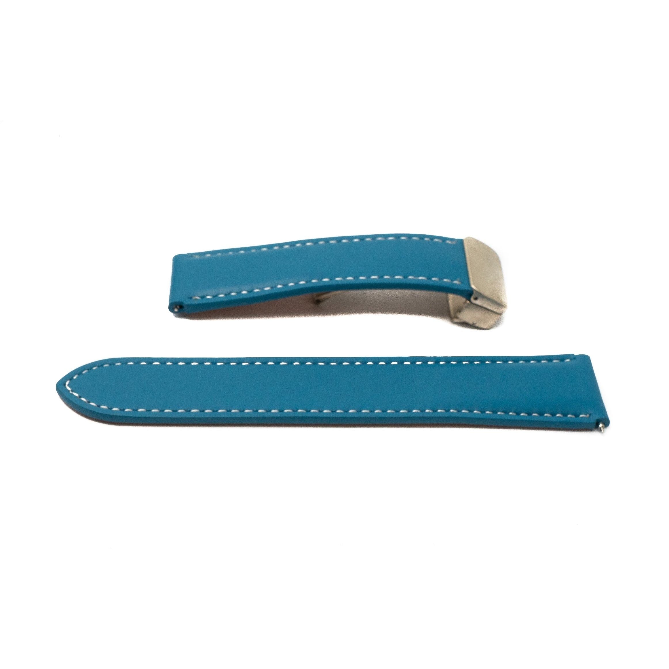 Lederarmband 20 Mm Blau Für Samsung Galaxy Watch 5 4 Smartwatch Mit Faltschließe