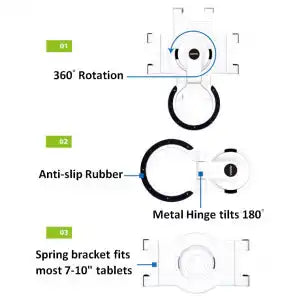 Aidata 360° Desktop Ständer für Tablet  von 17 cm - 19,5 cm Rotation Schreibtisch Halterung Fuß Neigungsverstellbar  Weiß