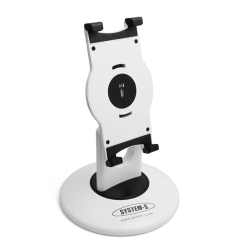 Aidata Universal Kombi Set Neigungsverstellbarer 360° Rotation Schreibtisch Desktop Ständer Halterung und Sockel Basis 360° drehbar Fuß für Tablet PC eBook Reader 17 - 19,5 cm weiß