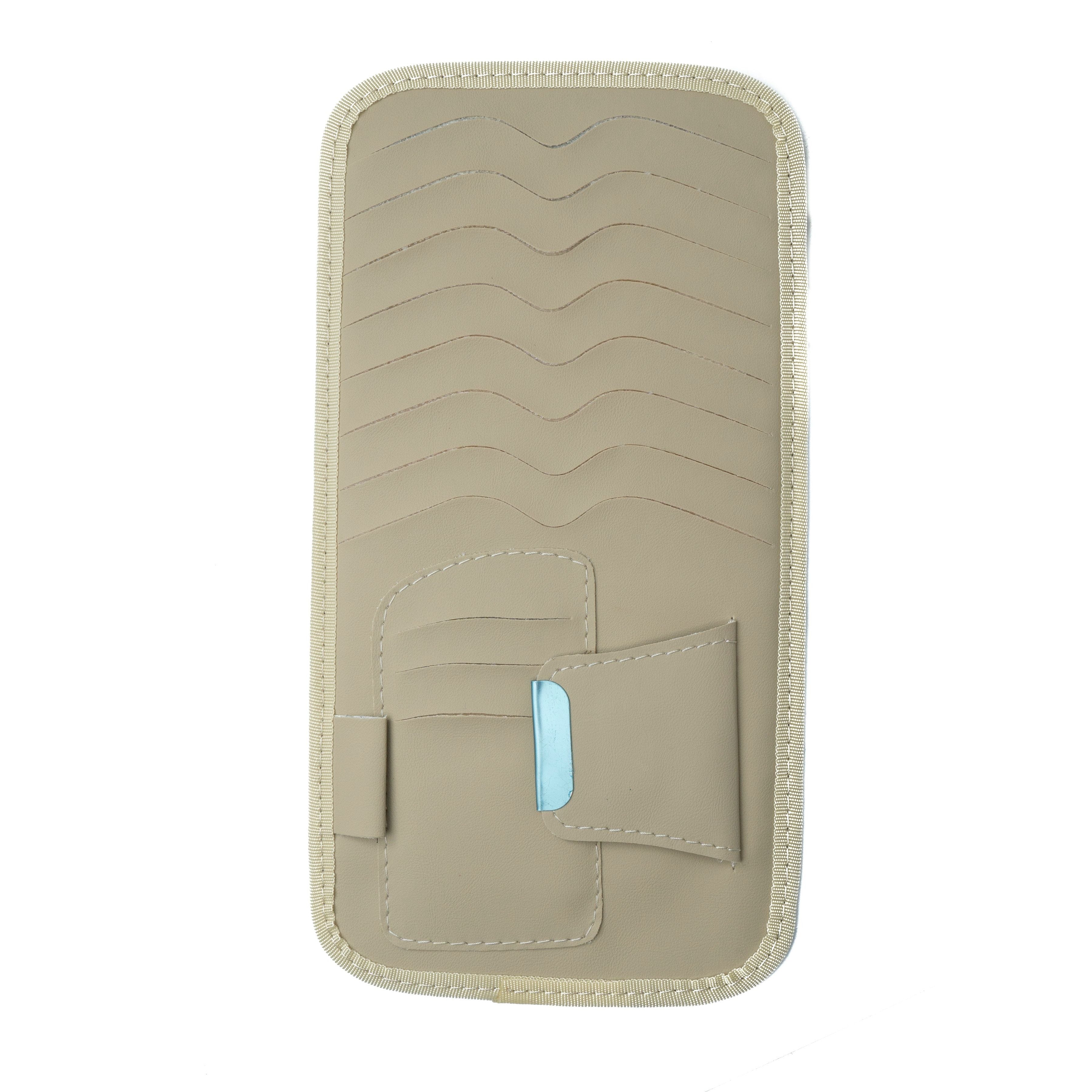 Beige Sonnenblende Halterung Auto KFZ Organizer Lederoptik Mit 8 CD Fächer Visitenkartenfächer