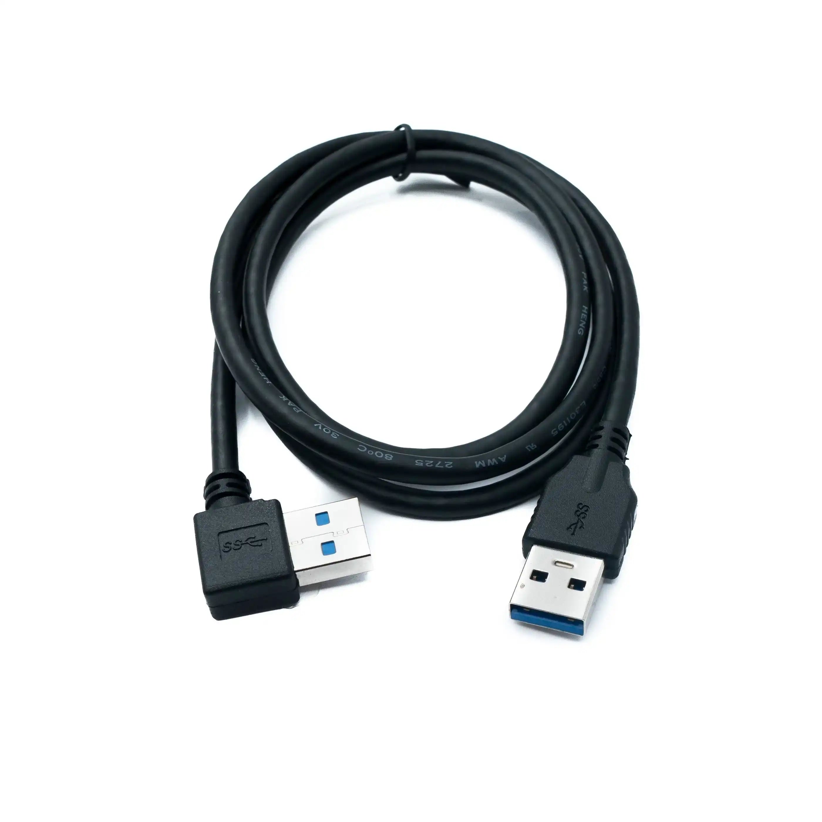 SYSTEM-S USB 3.0 Kabel 100 cm Typ A Stecker zu Stecker Adapter Winkel in Schwarz