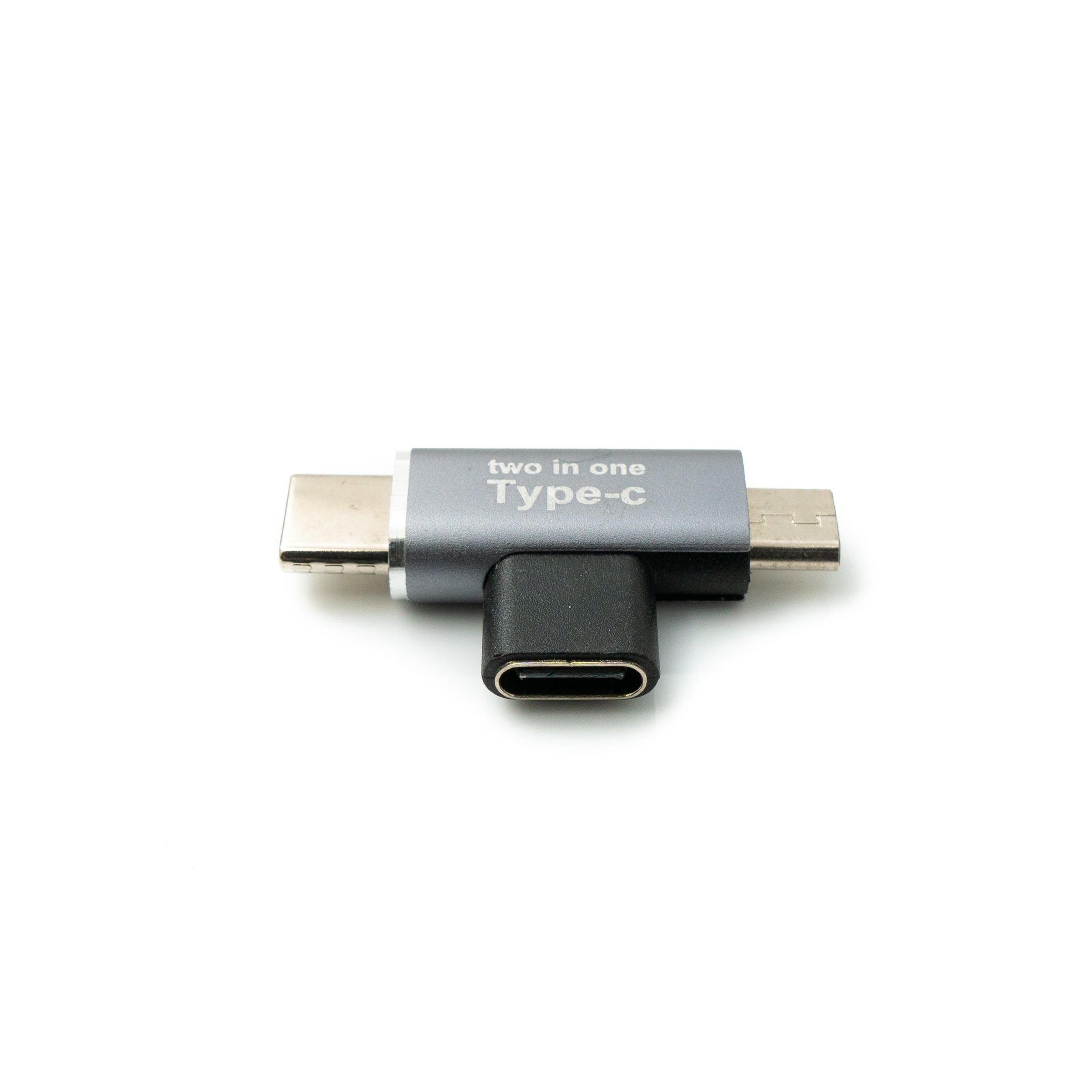 System-S USB Typ C Y Adapter USB C Buchse Zu Stecker Und Micro B 2.0 Winkel Kabel Grau